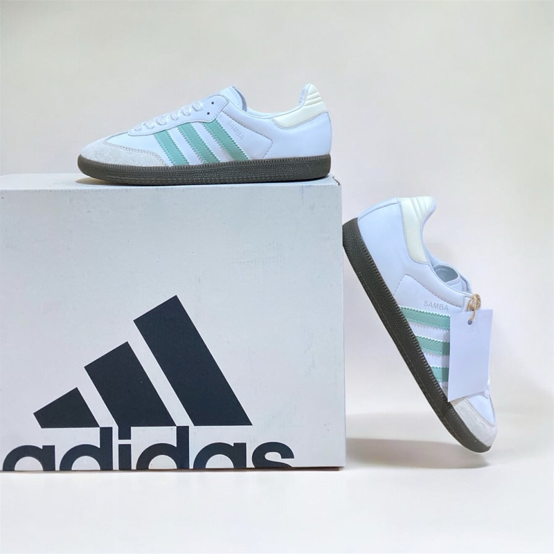 Sepatu Adidas Sneakers Samba Putih List Hijau Mint