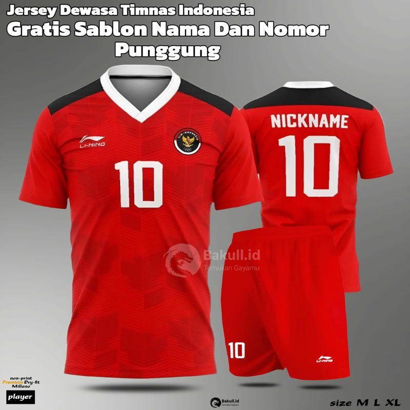 GRATIS SABLON NAMA NOMOR SETELAN JERSEY BOLA DEWASA TIMNAS INDONESIA PRIA WANITA SET BAJU DAN CELANA