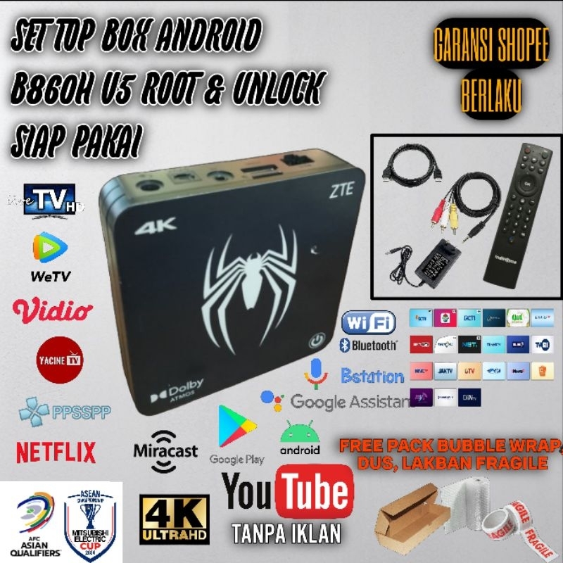 Android TV Set Top Box B860H V5 Siap Pakai Root Unlock Full Aplikasi Fullset Garansi