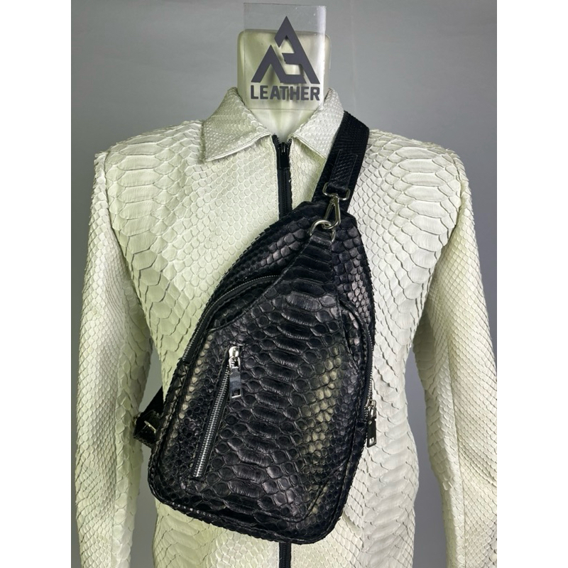 AA LEATHER Tas slingbag pria kulit ular