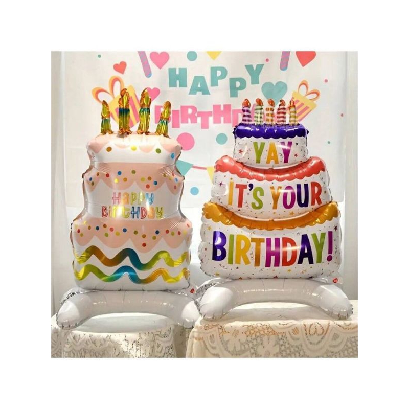 [YAY-P] 102cm / 88cm BALON FOIL JUMBO KUE ULANG TAHUN 3 SUSUN, Dengan Kaki STANDING, PESTA, MAKASSAR