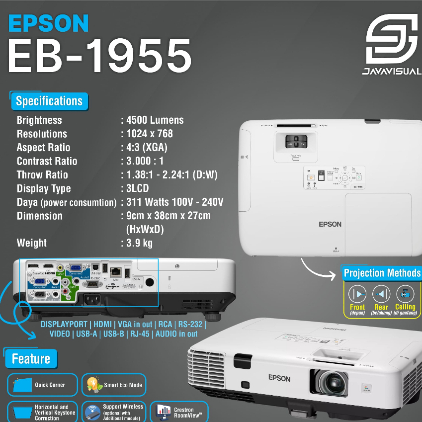 [JaVis] PROYEKTOR SECOND EPSON EB-1955 LCD 4500 XGA SECOND