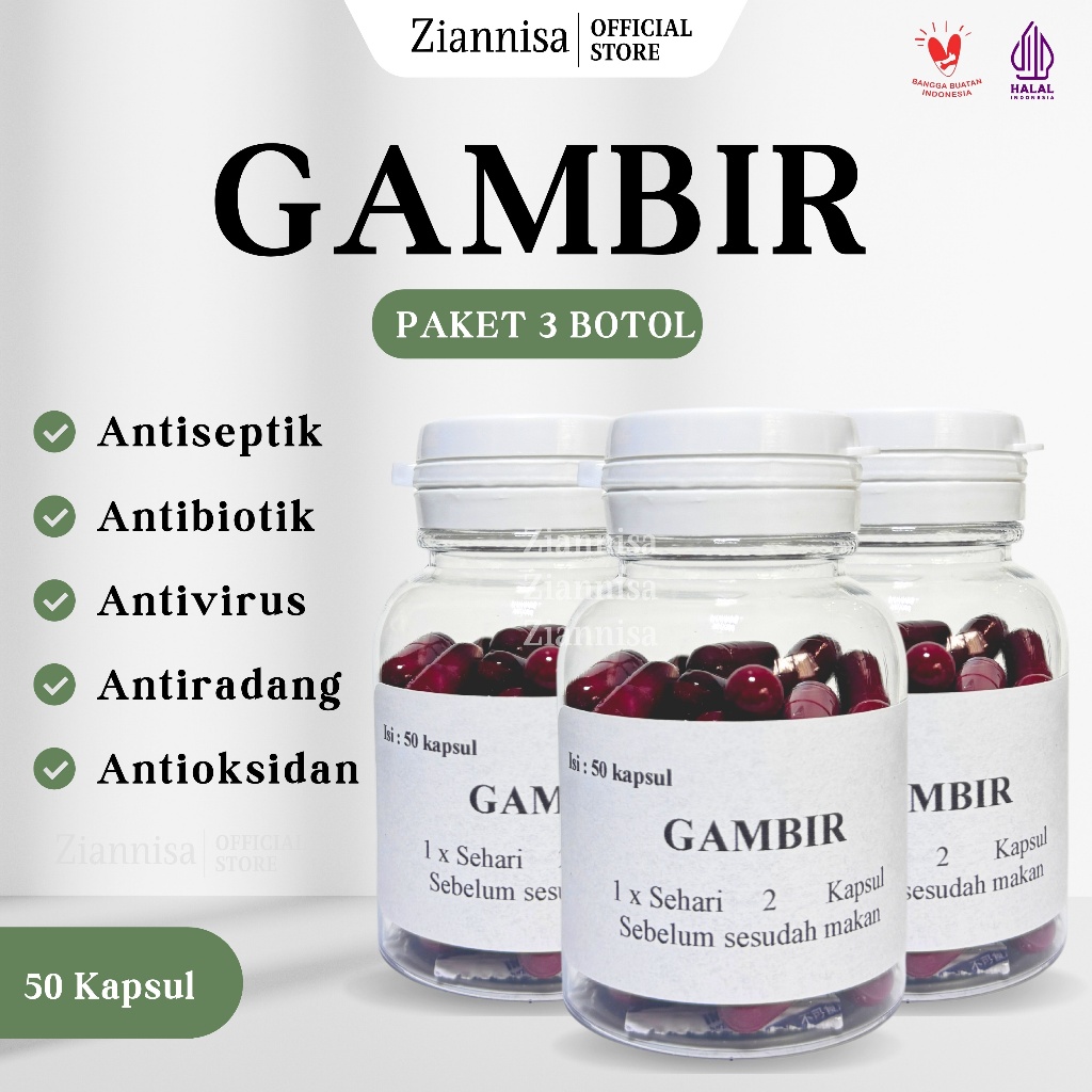 Gambir Kapsul Paket 3 Botol - Obat Herbal Alami Mengatasi Maag Asam Lambung Gerd Tukak Lambung Dll.