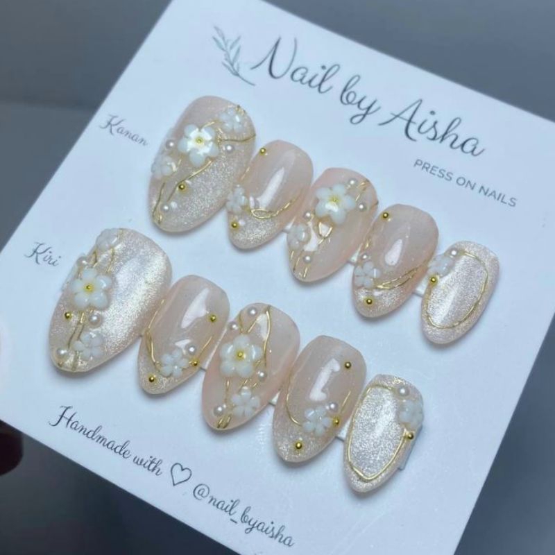 nail by aisha | wedding nail art floral natural pink | custom ukuran