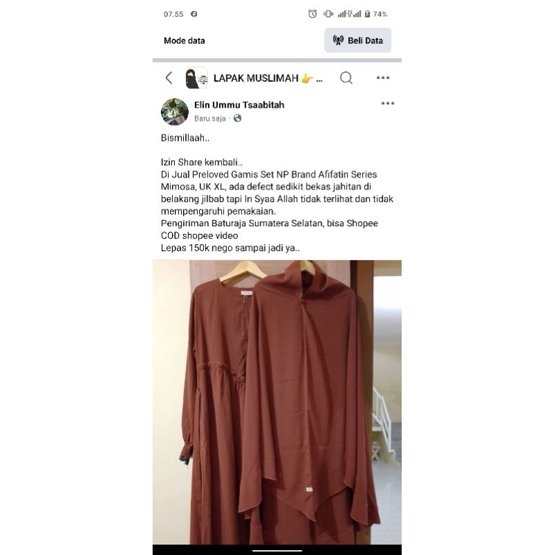 Gamis Set NP Brand Afifatin Preloved