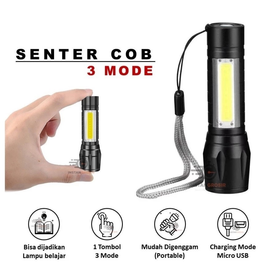 Senter LED Mini Rechargeable COB Lumens Lampu Outdoor Mini Senter Kecil