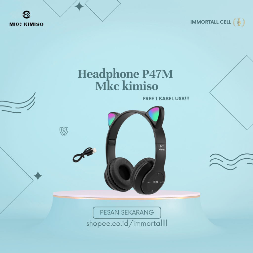 Headphone headset wireless bluetooth P47 M - Cat ear Mz 47, IMMORTALL CELL