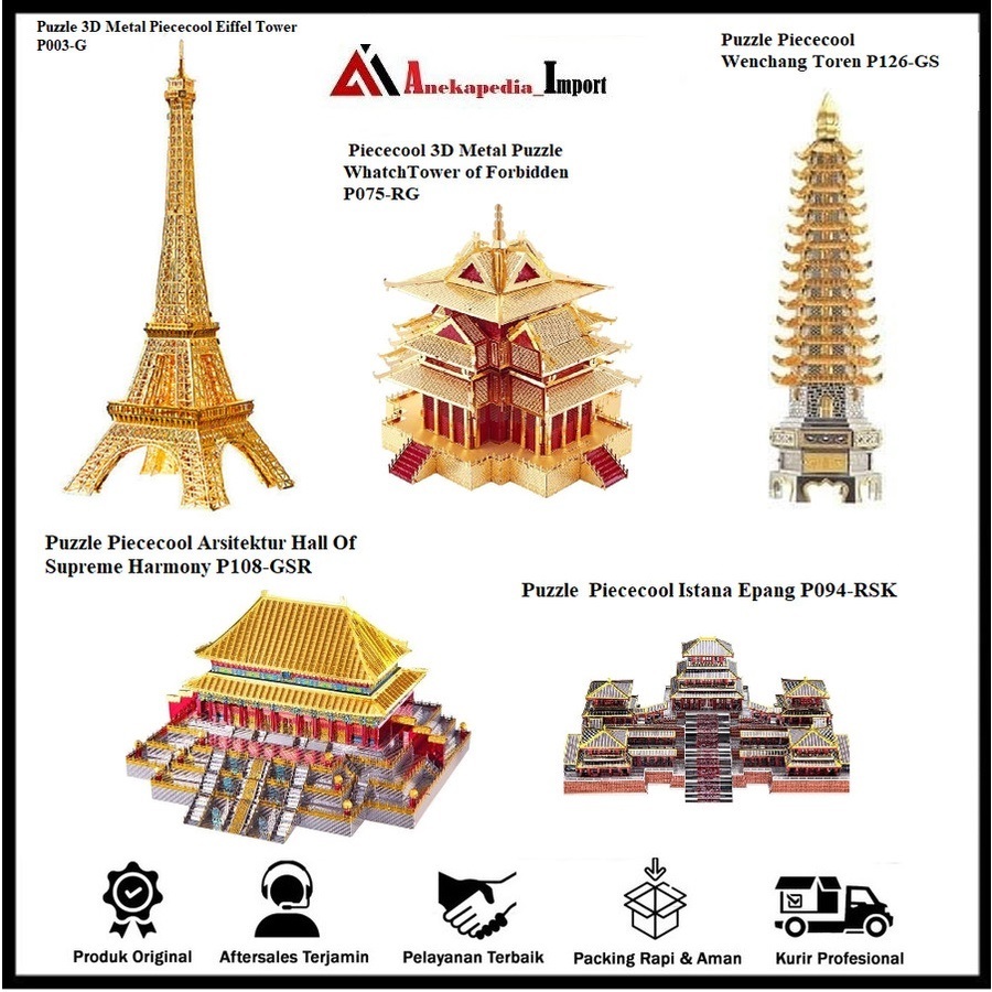Puzzle 3D Metal Piececool - Eiffel Tower - WhatchTower - Wenchang Toren - Puzzle 3D Metal - 3D Metal