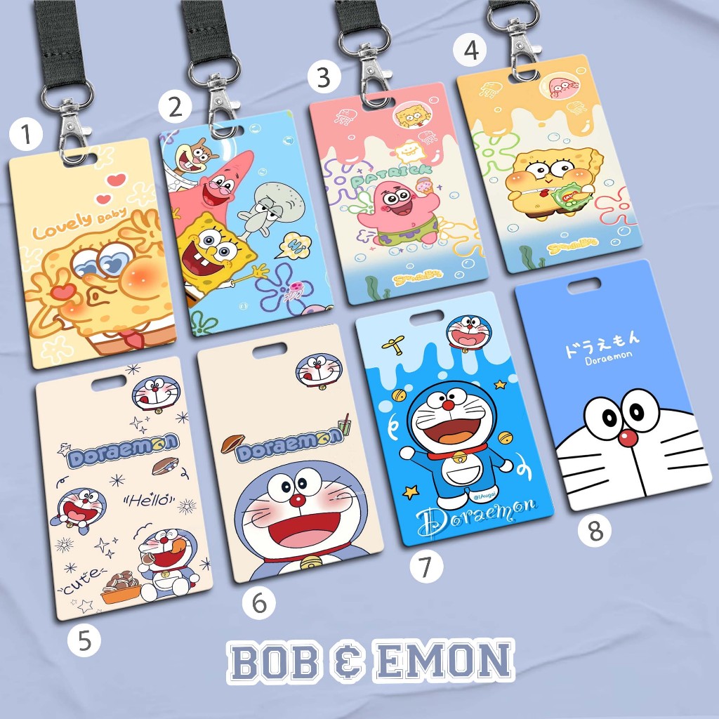 

LANYARD CARD HOLDER Name Tag Motif Spongebob Doraemon Kartu E-money Brizzi Flazz MRT Kantor Sekolah