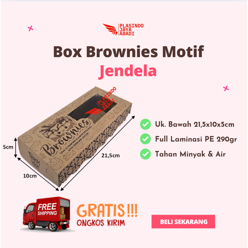 

(1pcs) Box Brownies Motif Jendela Kraft 21,5x10x5cm / Dus Kemasan Brownies Coklat Full Laminasi / Kotak Kue Transparan