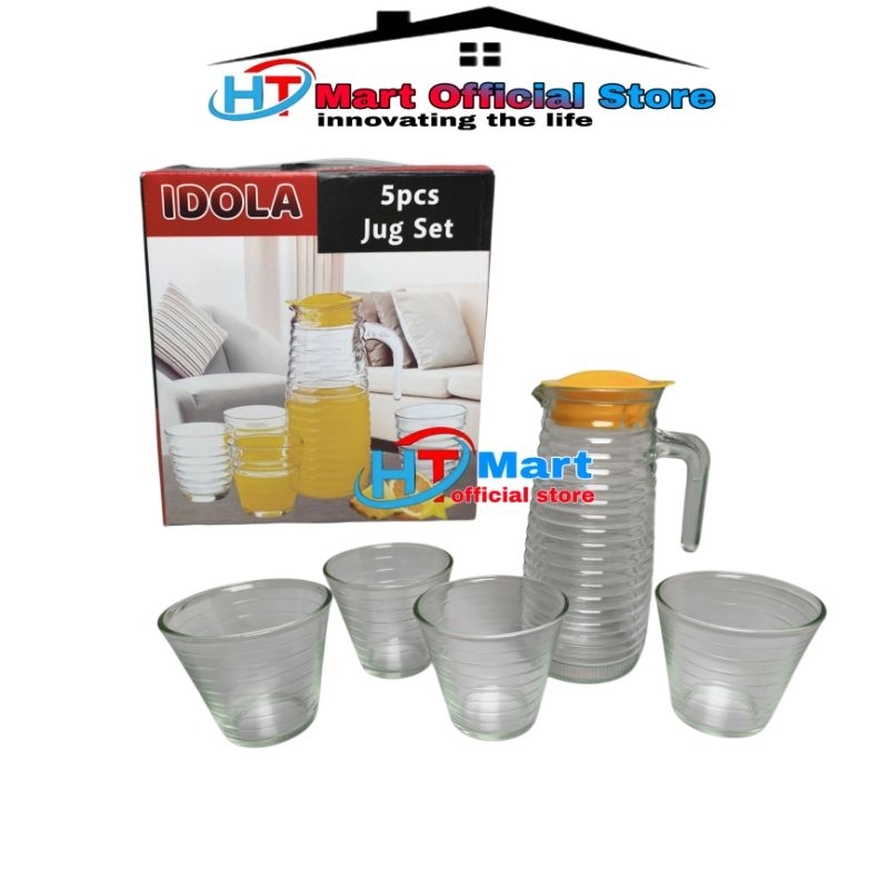 HT mart - Teko set cangkir kaca 5 in 1 water jug set 5 pcs jug set souvenir kado hampers