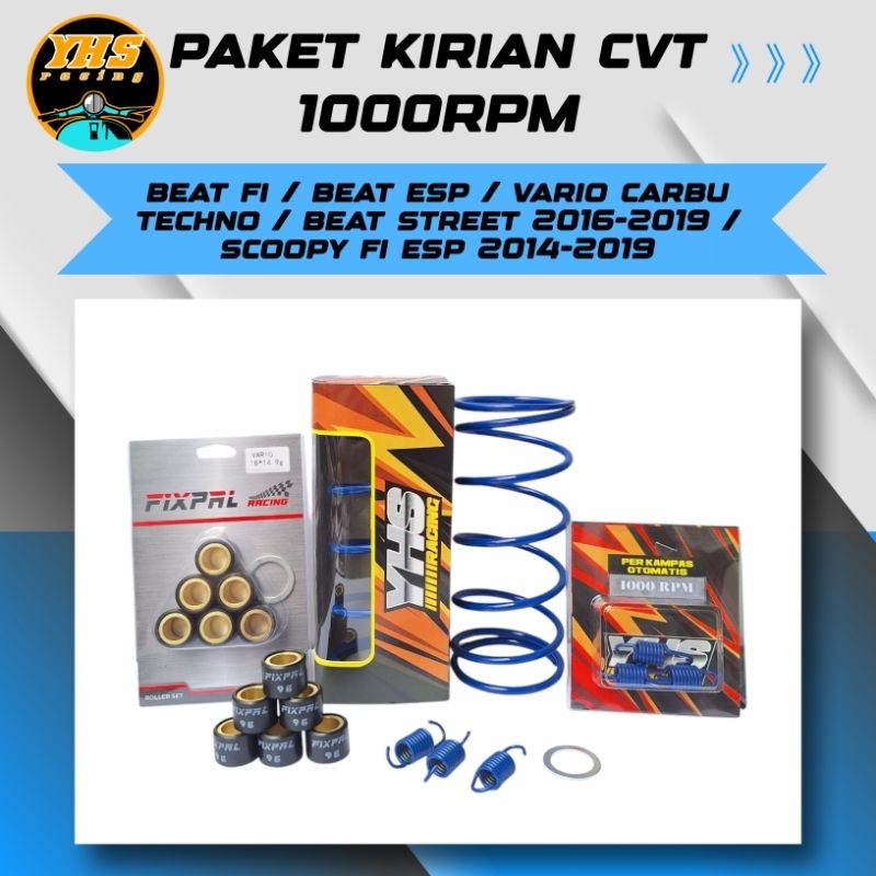 Paketan Full Upgrade Cvt 1000 Rpm Beat Fi Beat Esp Scoopy Beat Street Vario 110 Karbu Techno + Rolle
