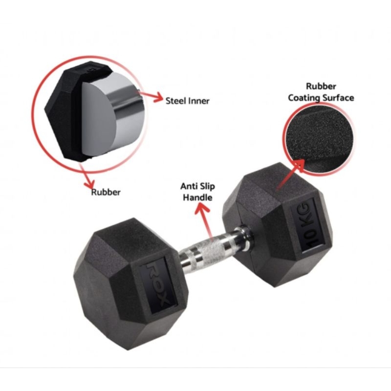 Dumbbell barbel rubber hexagonal rox 10kg