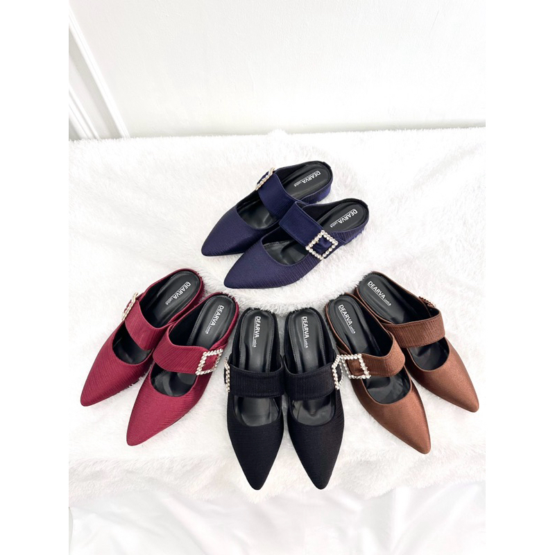 sandal wanita heel 2 cm bahan satin terbaru kekinian Import premium Louisdear LS 07