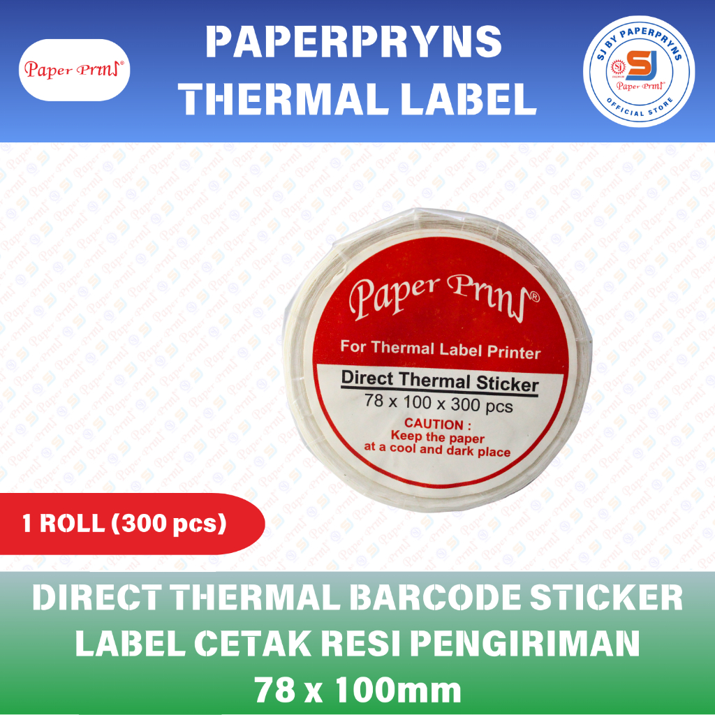 

PAPERPRYNS Kertas Thermal Label Sticker Resi - 78 x 100mm - 1 ROLL (ISI 300 pcs)