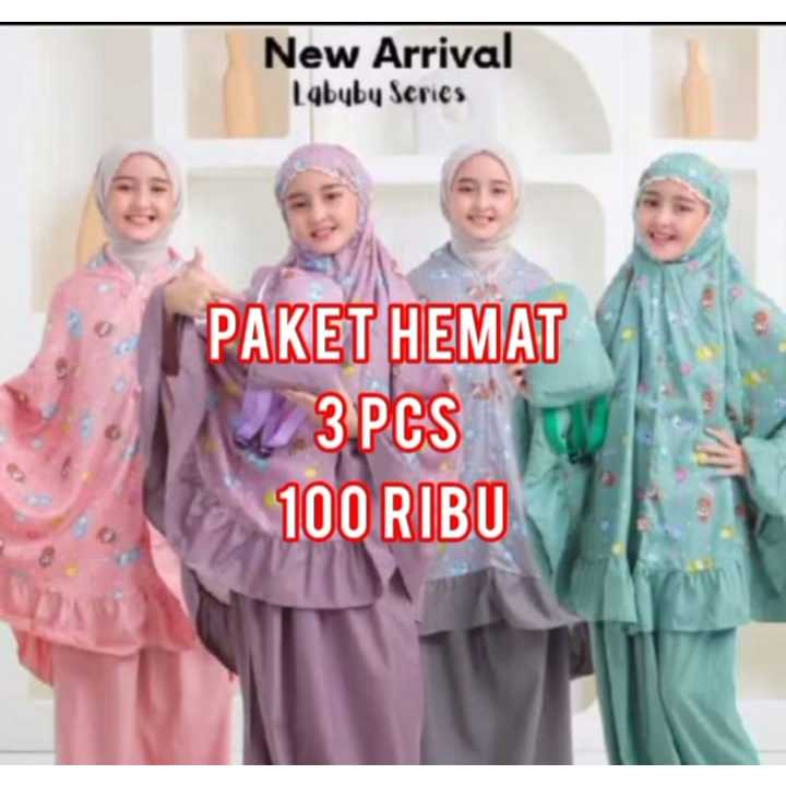 mukena anak motif labubu mukenah anak tanggung karakter usia 4-12 tahun
