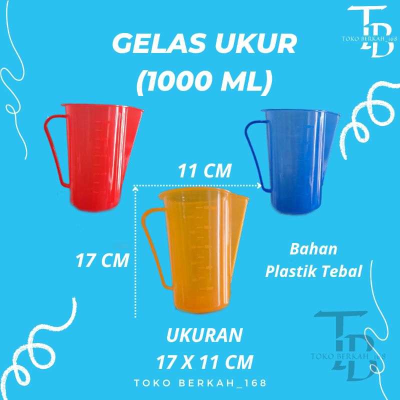 (1 PCS) GELAS UKUR SERBAGUNA PLASTIK TEBAL 1000 ML / GELAS TAKAR MINYAK / GELAS TAKAR AIR