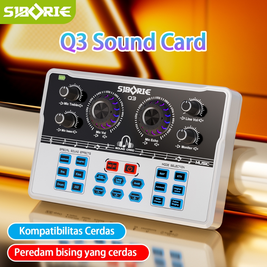 Siborie Q3 soundcard Mixer Bluetooth Audio USB External sound card Live for Telepon seluler PC ipad