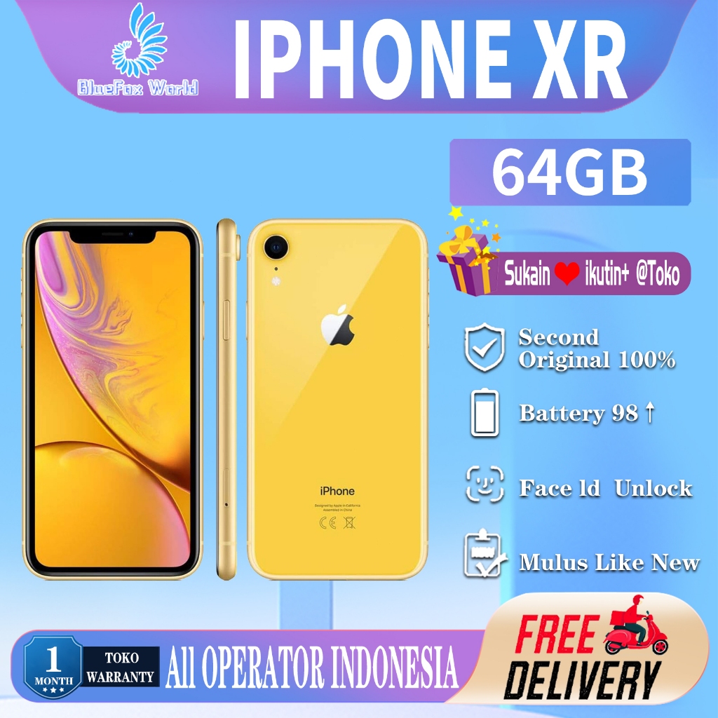 iPhone XR 64GB Second Original100% Fullset All Sim Silent-Camera Bekas Mulus Normal Like New Phone