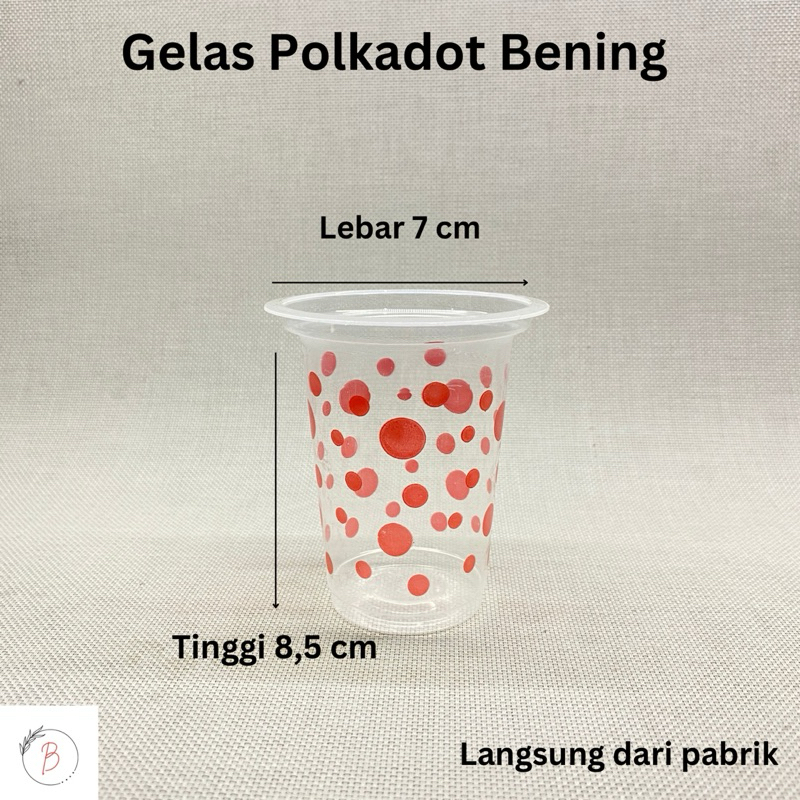 Gelas Plastik Bening Bola Bola/Polkadot 1pack isi 50pcs