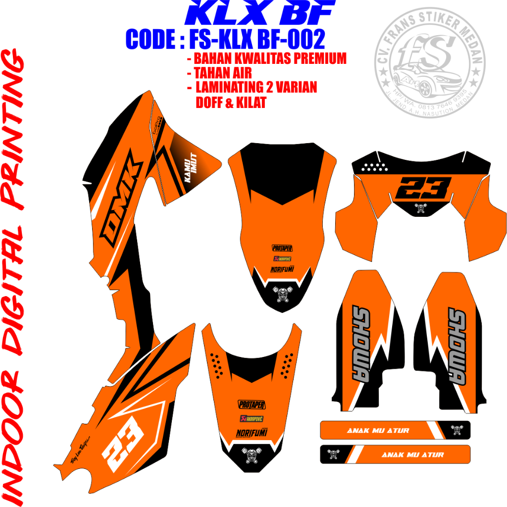 STIKER DECAL FULL KLX BF 150 TAHUN 2015 KODE FS-KLX BF-002 HOLOGRAM / VINYL