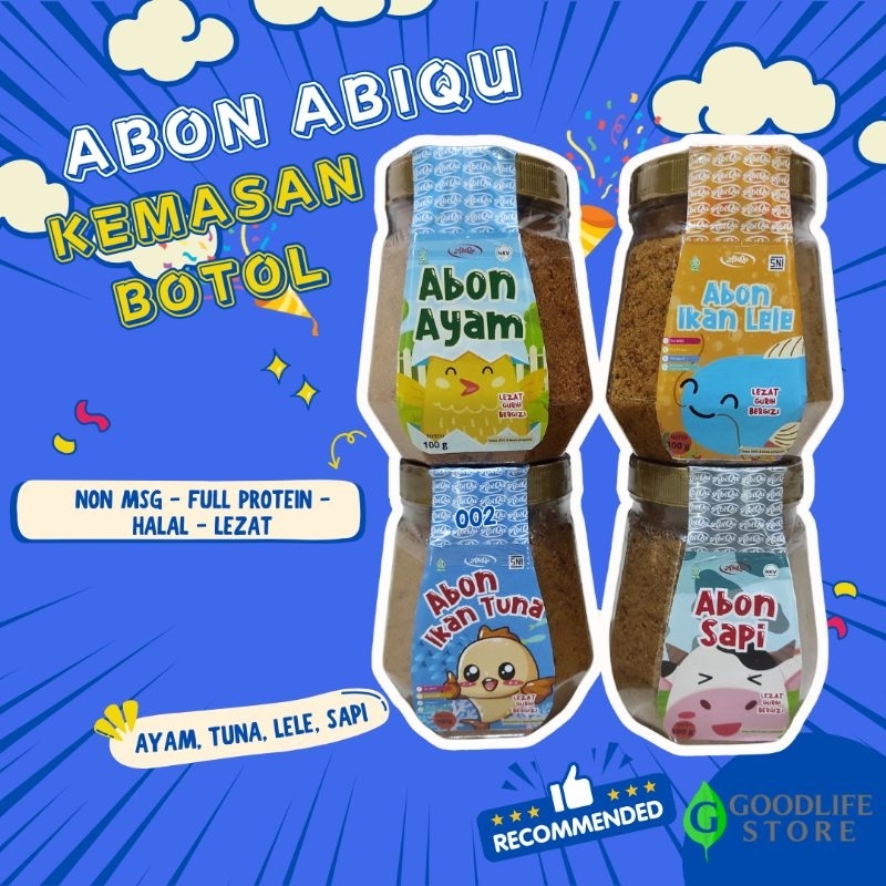 

Abon Abiqu Ayam Sapi Tuna Lele Salmon Kelinci Abon Bayi MPASI non MSG