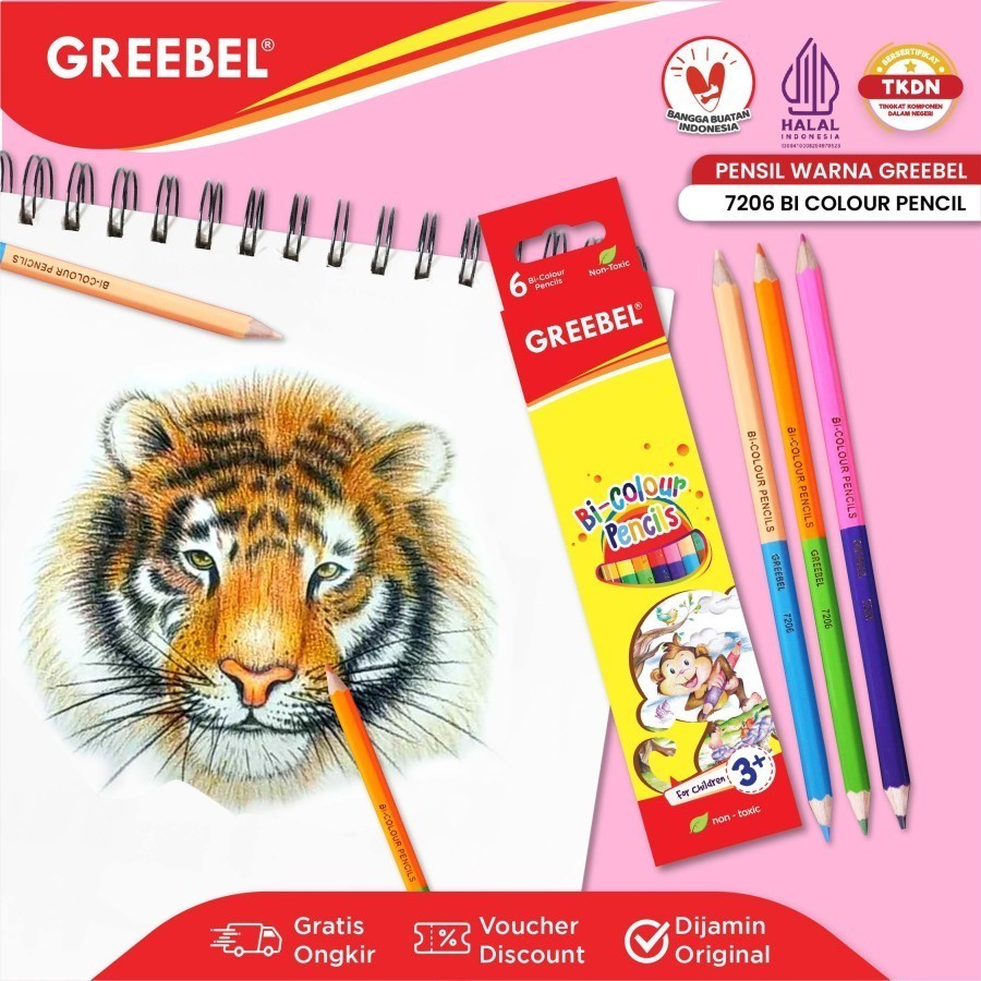 

Coloring Pencil Hexagonal Pensil Bi-Color Greebel 7206 6pcs 12 Warna Colour