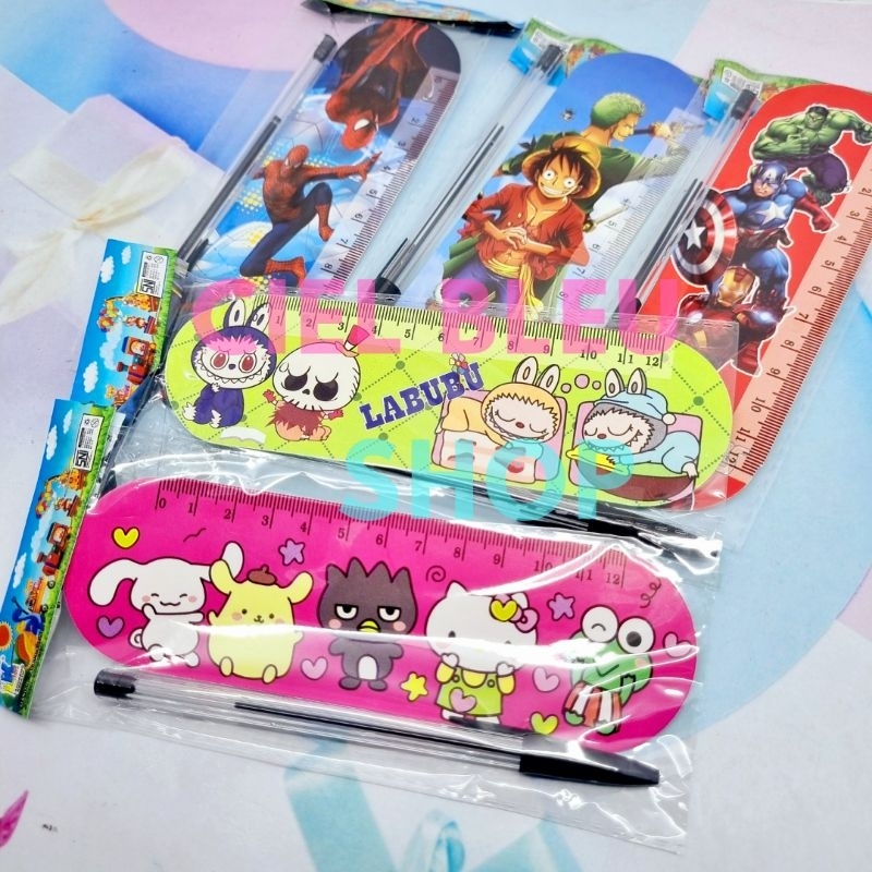 

Set Penggaris Kertas + Pen Aneka Kartun Warna / CIEL BLEU SHOP