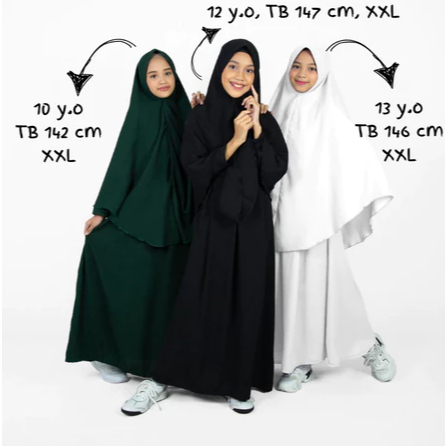 Azqia-Wear Gamis Anak Tanggung Syari Polos Hitam Putih Terbaru Kids Original Premium Quality 12 Tahu