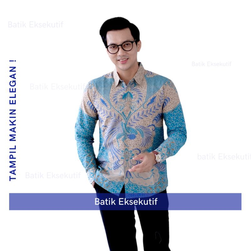 Batik Pria Lengan PANJANG Slim Fit Hitam Biru Keris Modern Premium Baju Atasan Batik Cowok Prabuseno