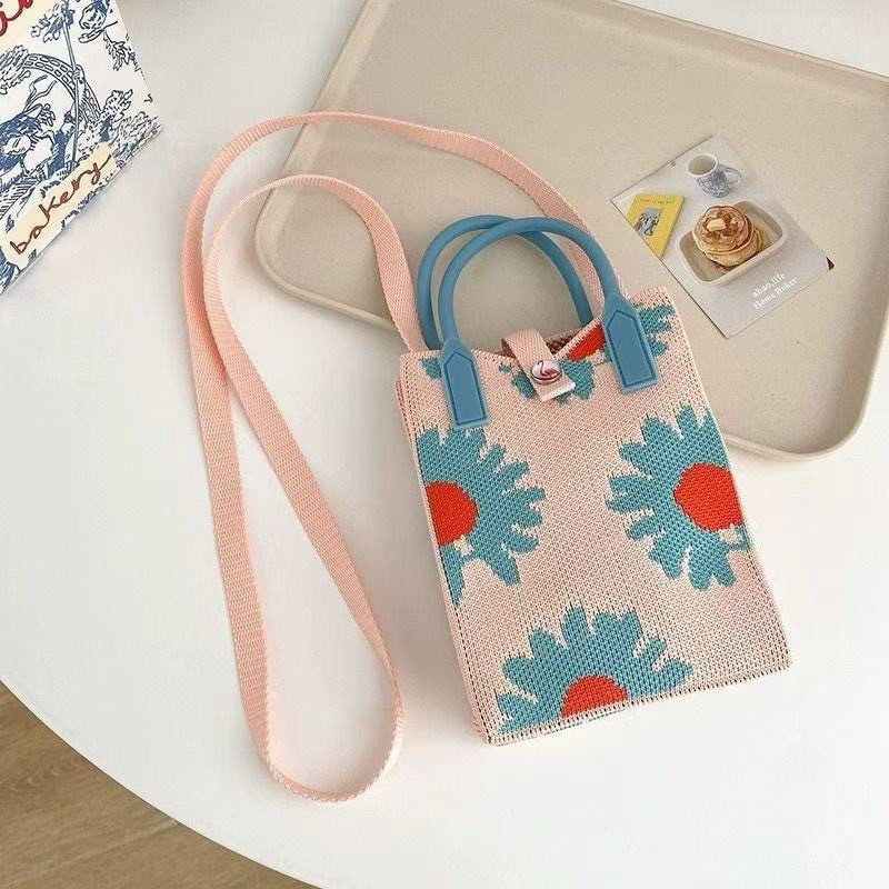 RB9 TAS HP WANITA RAJUT KNITTED POUCH TAS HP TALI SELEMPANG BANGKOK Tas Rajut Hp Kecil Selempang