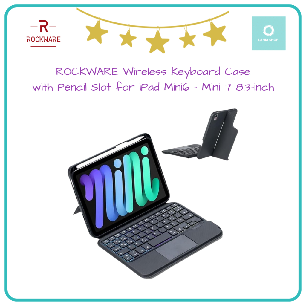 ROCKWARE Wireless Keyboard Case with Pencil Slot for iPad Mini6 - Mini 7 8.3-inch