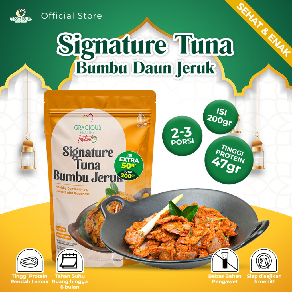 

Gracious Signature Tuna Bumbu Daun Jeruk - Protein 47gr (Makanan Instant Sehat Siap Saji)