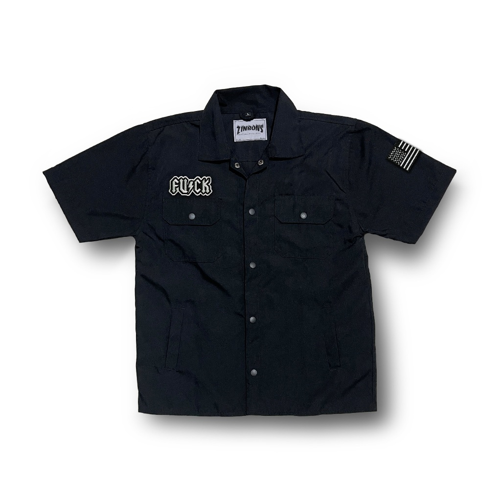 Workshirt pria workshirt hitam tren saat ini workshirt full bordir fashion vintage dan kasual worksh