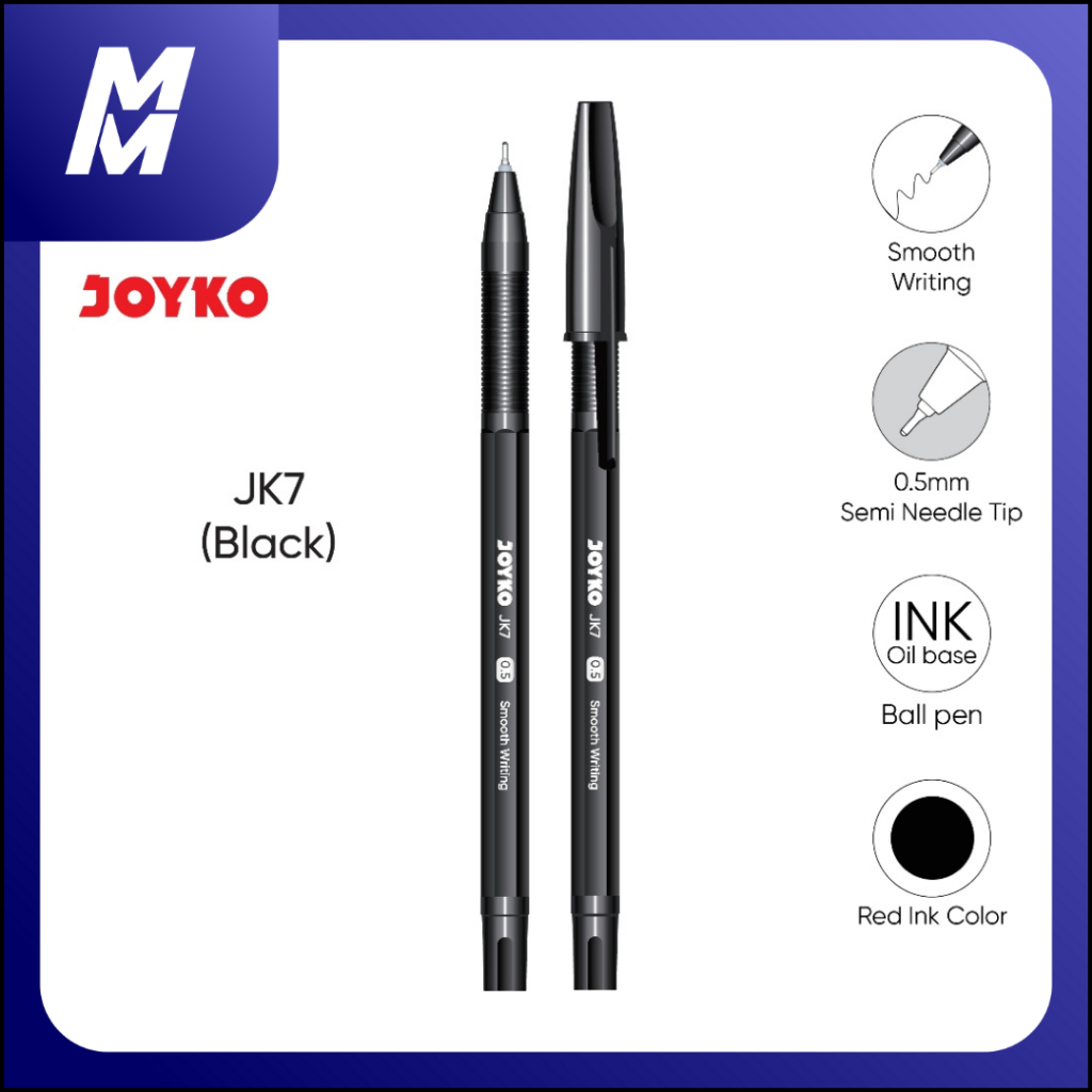 

MM - 12 Pcs/1 pack Pena Joyko JK7 (BLACK) | Ball Pen Pulpen Pena Joyko JK-7 0.5 mm