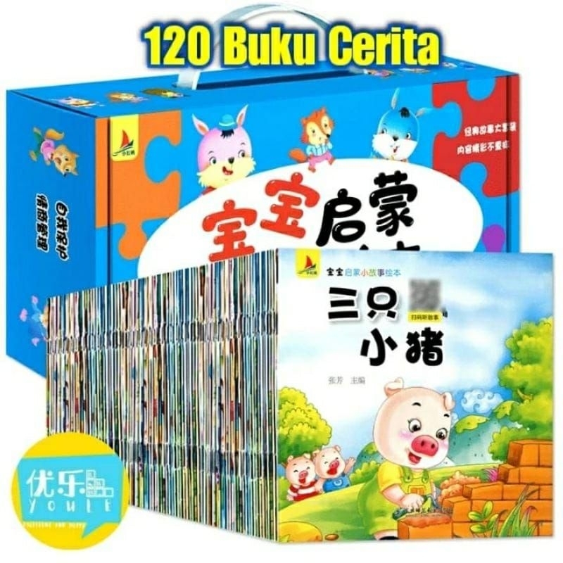 Buku Cerita Mandarin dengab Pinyin Isi 120 Buku Cerita Mini Buku Cerita Bergambar Bisa Scan QR Code 