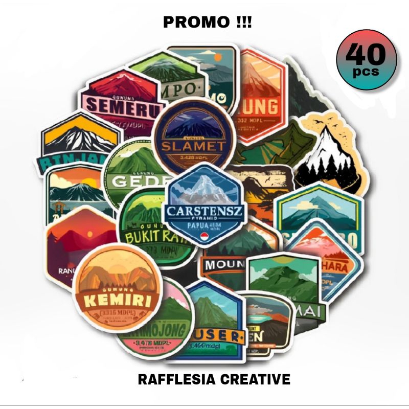 

PROMO!!! Stiker Pack 40 Pcs Indonesia Mountains aestetic vinyl waterproof untuk stiker buku journal casing hp laptop mug gelas pendaki hp - GUNUNG INDONESIA STIKER ADVENTURE ADVENTURE + BROMO SEMERU MERBABU KARTENZ MERAPI ANDONG CEREMAI