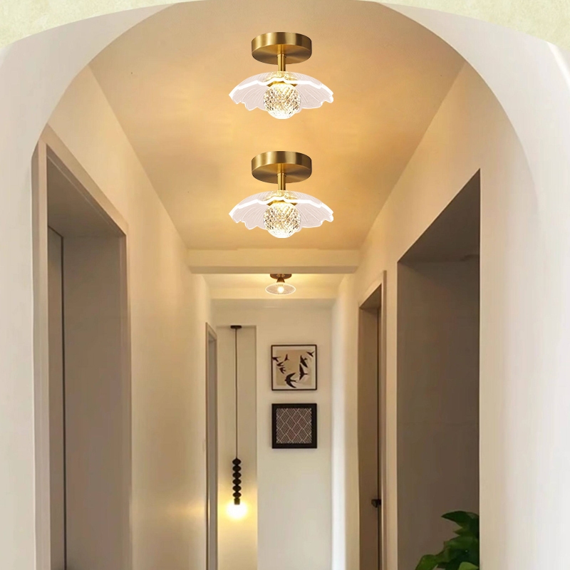 Lampu Plafon teras LED emas balkon/tangga/kamar mandi/Kamar tidur lampu dinding estetika 3 warna