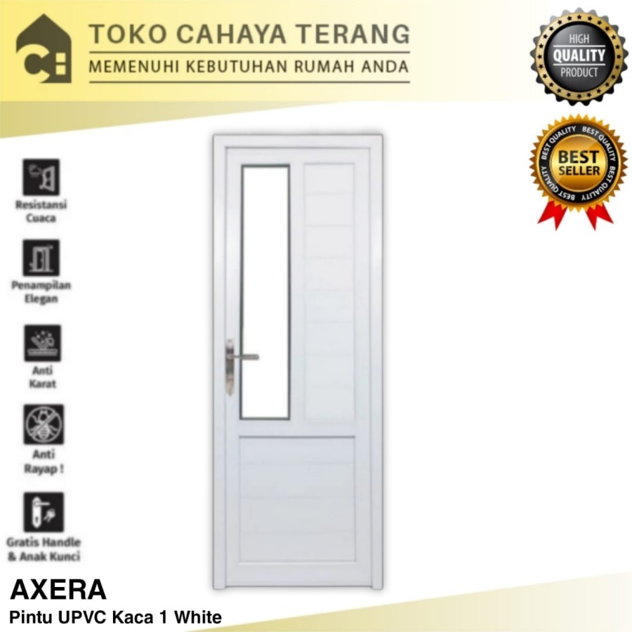 Pintu UPVC 200 x 80 Axera Kaca 1 + Kusen + Handle / Pintu Rumah Kantor