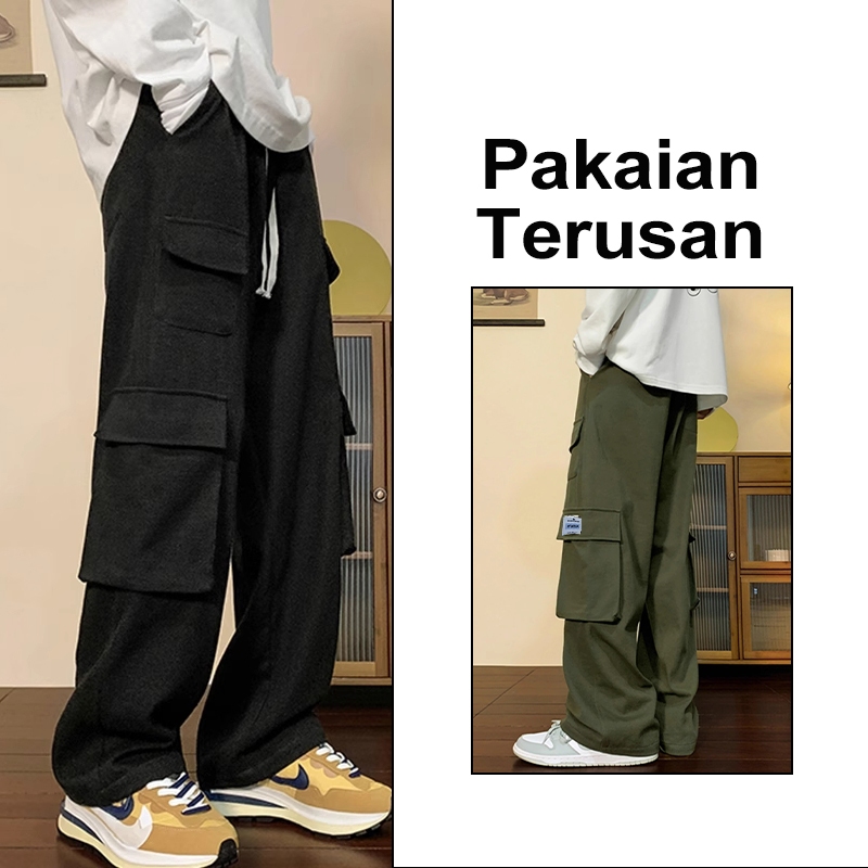 (HQL)Baju pria/Celana panjang pria/pants pria/korean style/hijau/Hitam/oversize/Celana santai/Baju p