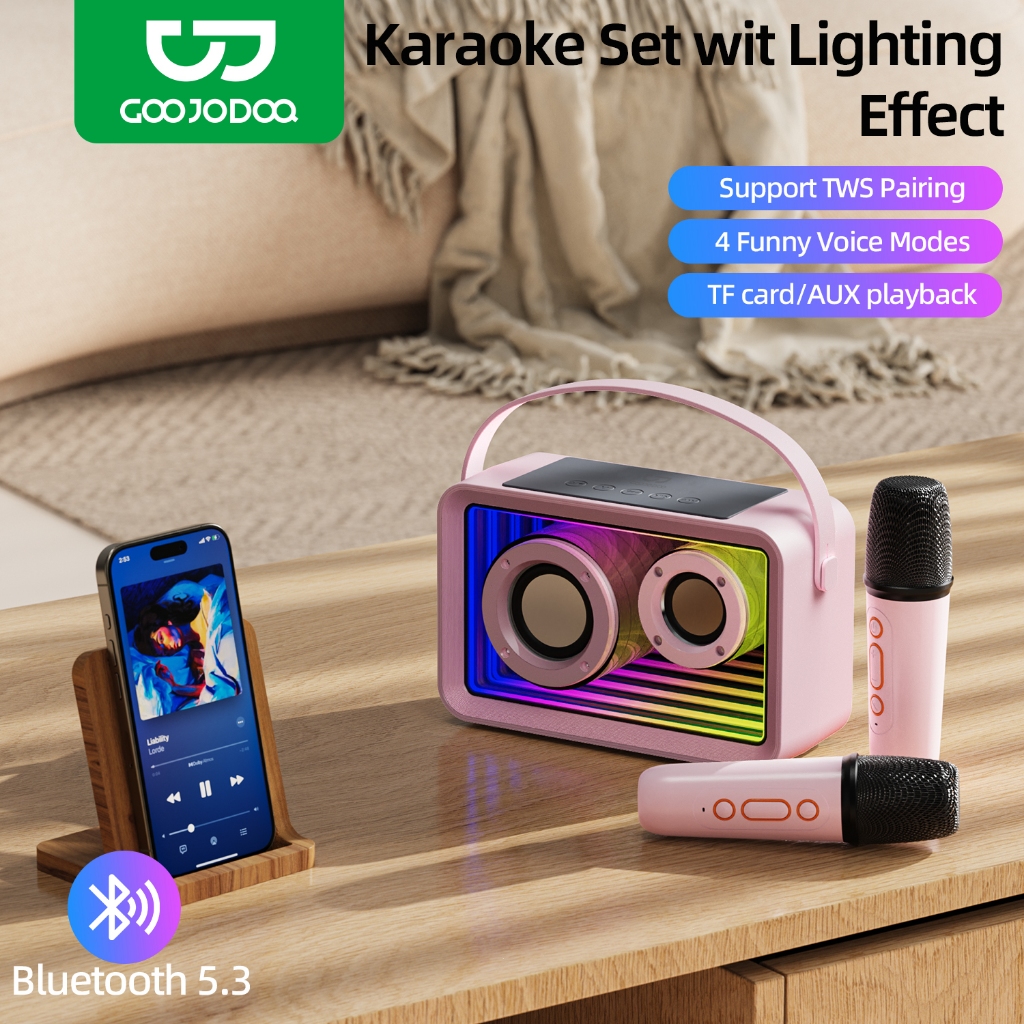 Goojodoq speaker bluetooth 2Mic set karaoke speaker Layered mirror LED light ktv
