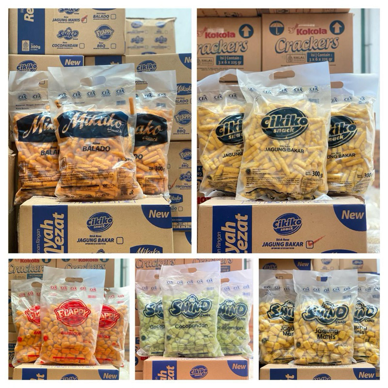

5BAG Cikiko Snack 300gr Varian Mikako Balado -cikiko Jagung bakar - Flappy Barbeque - Shino cocopandan -Shino Jagung manis