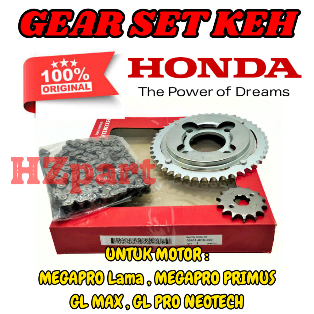 ASLI GEAR SET+RANTAI KODE-KEH ORI HONDA MEGAPRO LAMA-PRIMUS-GL-MAX-PRO NEOTECH KUALITAS ASLI PRESISI