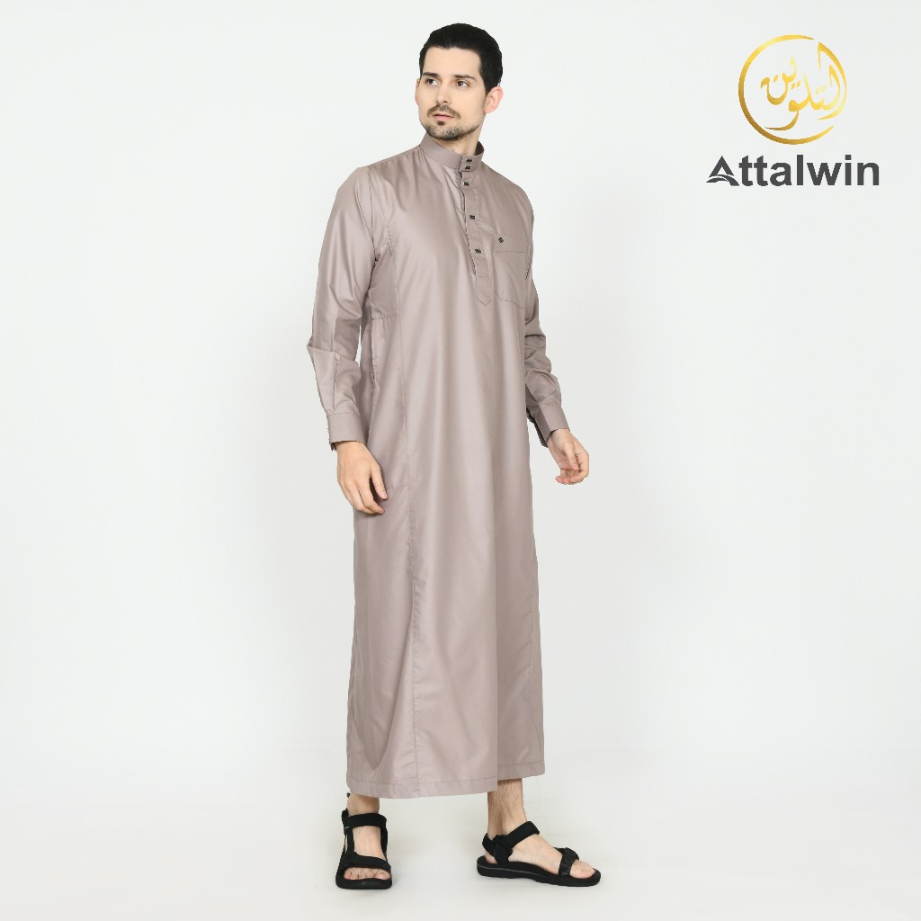 Attalwin - Gamis Jubah Pria Muslim Umroh Haji Polos Tangan Manset JD001M