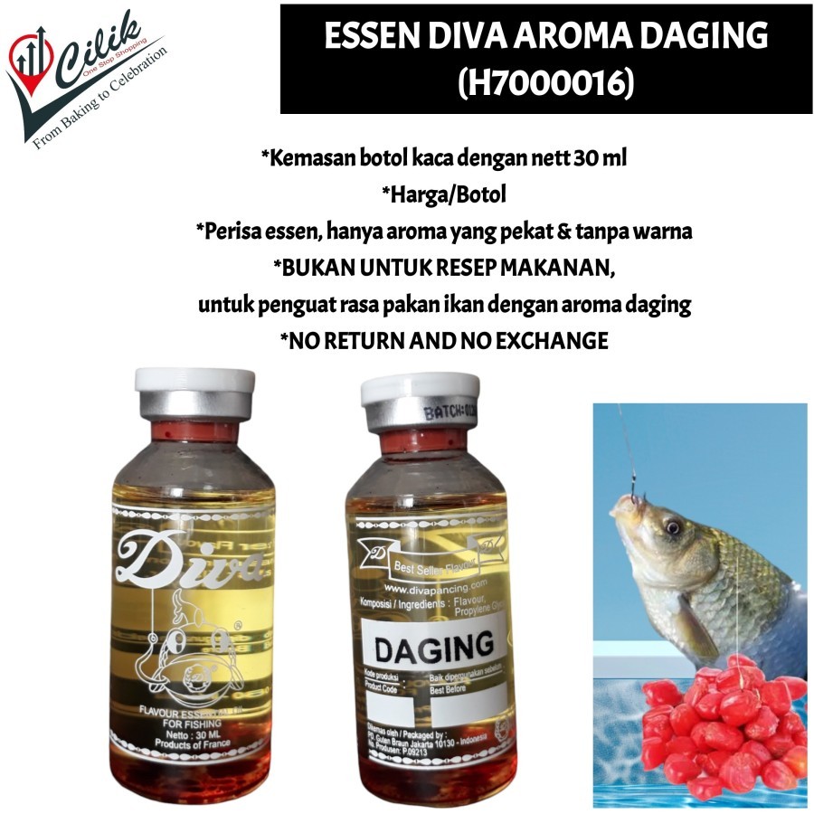 

perisa+essen+diva+halal+harum+rasa+aroma+daging+leci+anggur+coklat+bahan+campuran+pancing+umpan+pelet+cake+cupcake+kue+bolu+whipcream+krim+puding+dessert+snack+minuman+juice+cemilan+snack