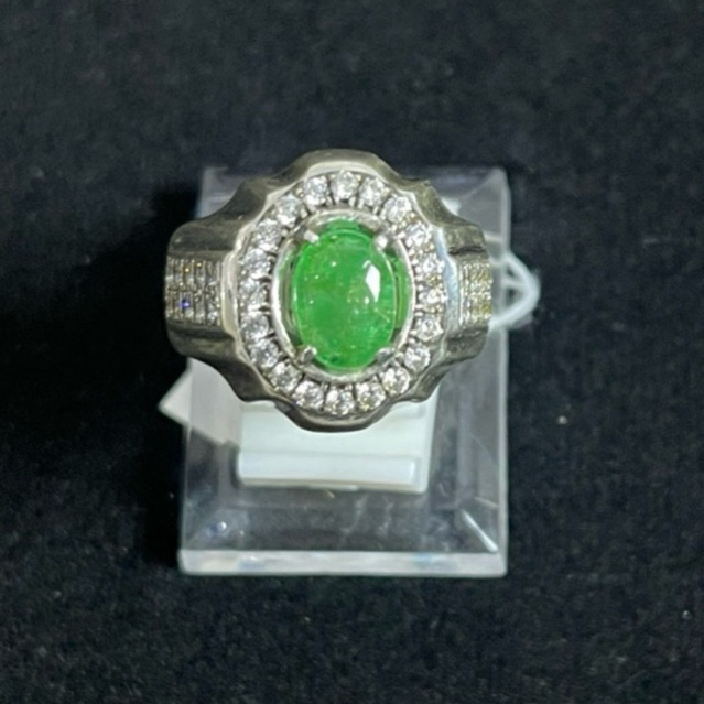 Cincin Batu Mulia Akik Zamrud Colombia Natural Asli Ring Perak