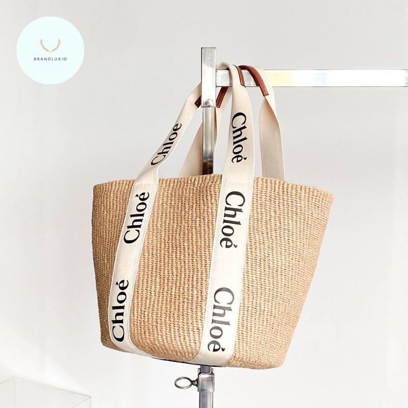 Chloe Large Woody Raffia Tote Natural/White