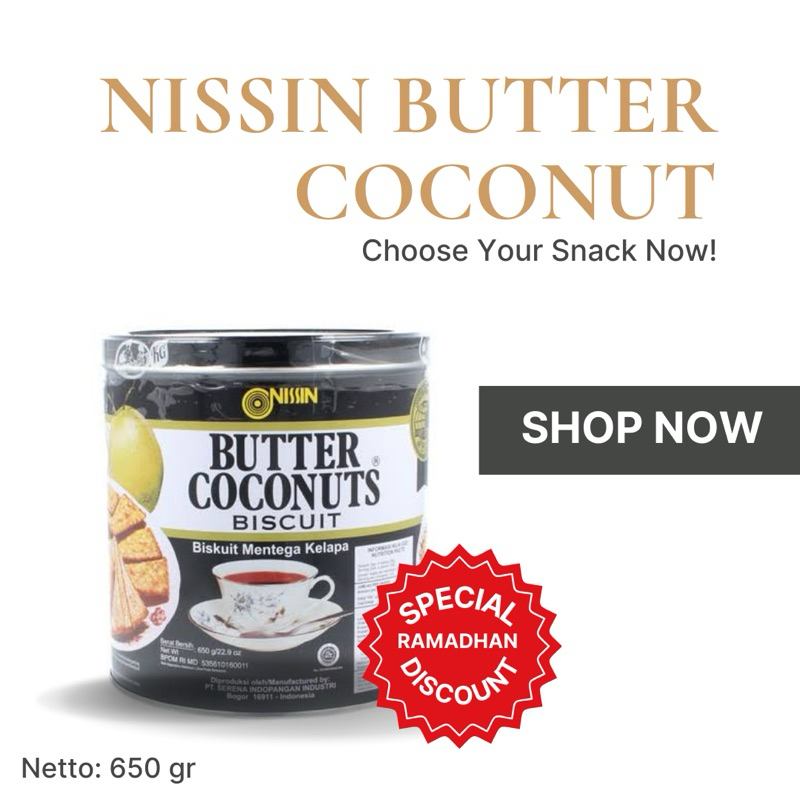 

NISSIN Butter Coconut 650gr - Kue Kering Premium | Diskon Spesial Ramadhan!