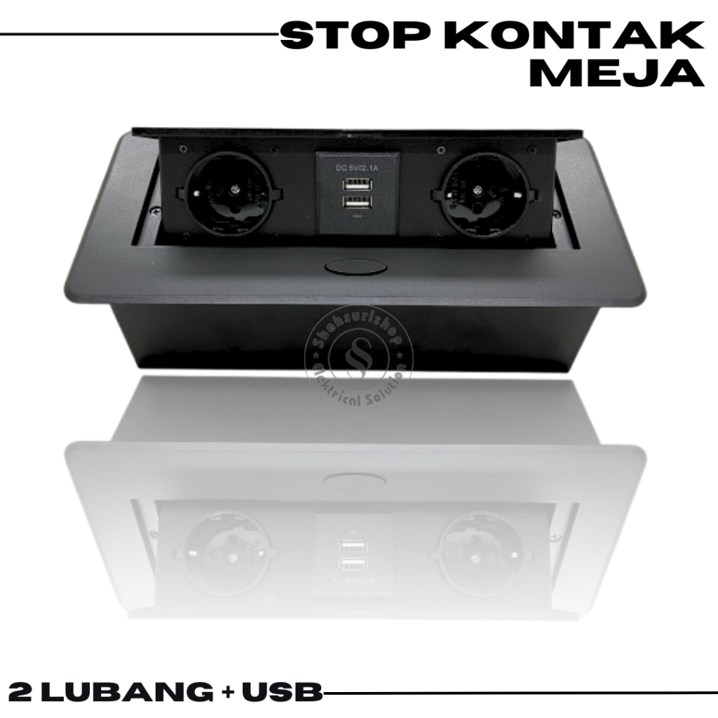 STOP KONTAK MEJA 2 LUBANG + USB TANAM INBOW 3 SOCKET HITAM 3 LUBANG FLIP OUT