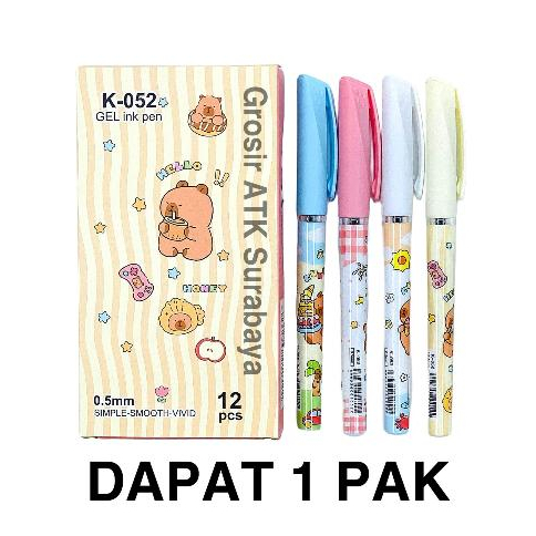 

( DAPAT 12 PCS / 1 PAK / 1 LUSIN ) BOLPEN CAPYBARA K-052 / Pulpen Bolpoin K-052 Cute Animal